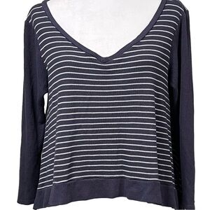 ANTHROPOLOGIE Lazy Days by Papercrane Waffle Knit Stripe Oversized Pullover